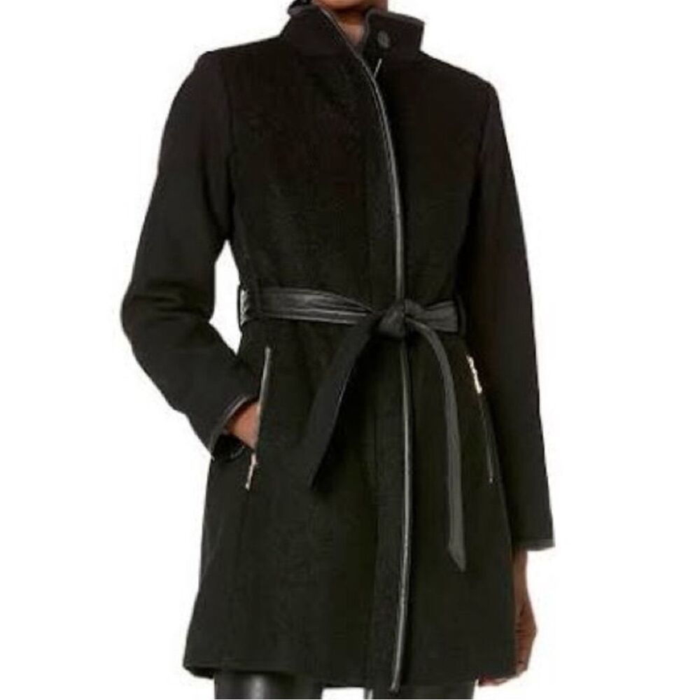 Vince Camuto wool faux leather trim jacket